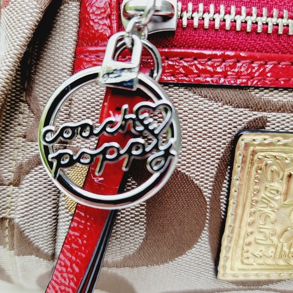 Coach Poppy Monogram Gold Sparkle Dots. Red Hearts &Trim Bag - Picture 4 of 16
